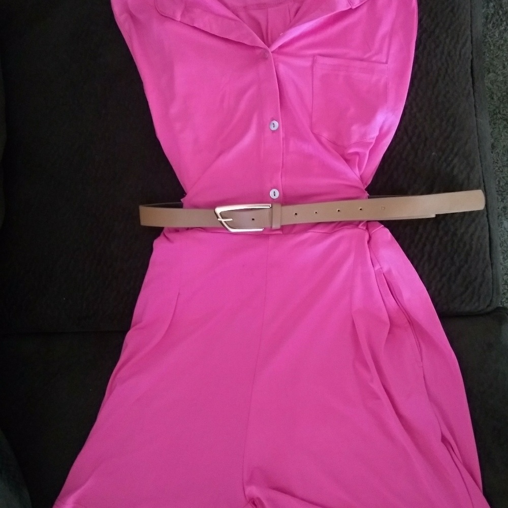Pink romper with pockets and belt